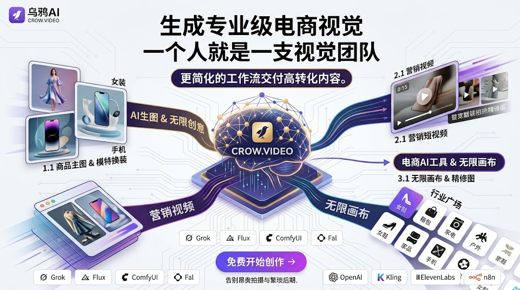 乌鸦AI(Crow.Video) - 开启 AI 视频创作的无线画布模式